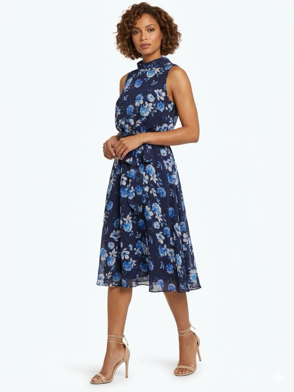 Eliza J Navy Blue Floral Midi Dress • Size 10 • NWT